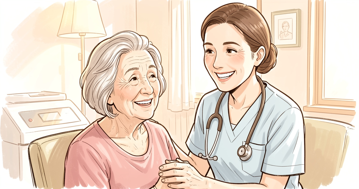 Soignant accompagnant une personne âgée dans un EHPAD privé, illustration de la qualité des soins