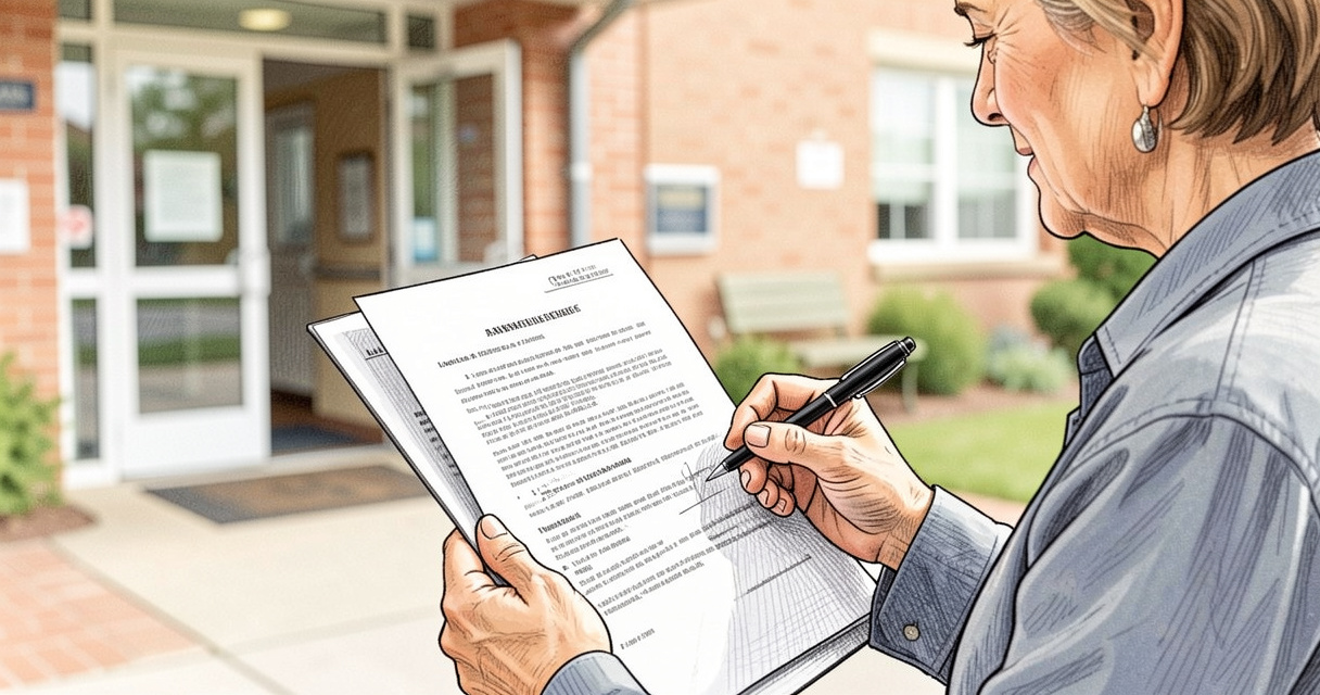 Famille remplissant un dossier d'admission en maison de retraite - aides financières EHPAD