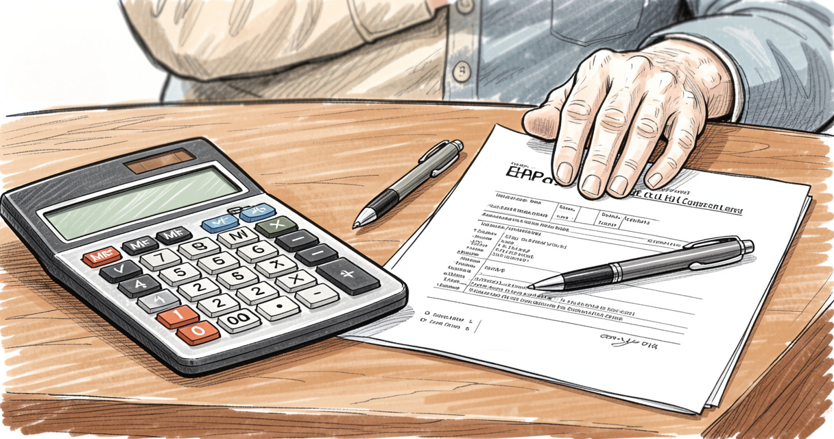 Calculatrice et contrat EHPAD sur bureau pour estimer la contribution financière due à l'obligation alimentaire