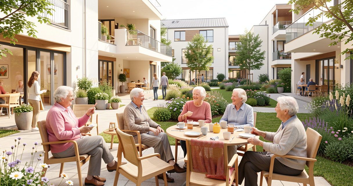 Résidence d'habitat inclusif pour personnes âgées avec espaces communs et jardin