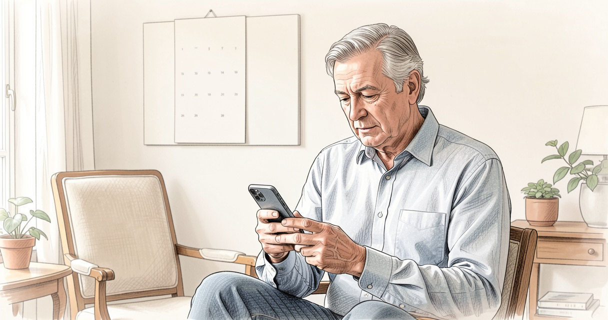 Date de versement de la retraite consultée sur smartphone par un retraité